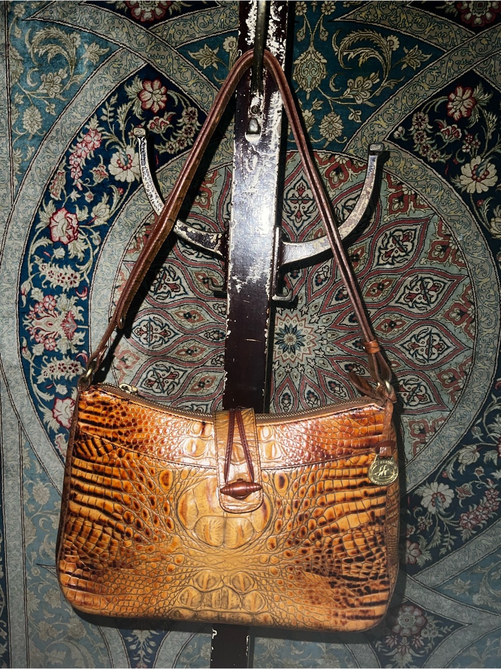 Vintage Brahmin Isabelle Toasted Almond Croc Embossed Leather Shoulder Bag